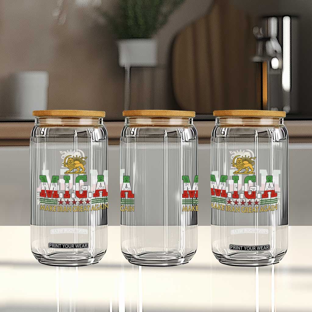 Make Iran Great Again Patriotic MIGA Glass Can Lion and Sun Persian Flag Freedom Iranian Revolution TS02 Print Your Wear