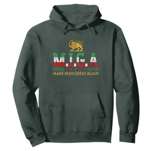 Make Iran Great Again Patriotic MIGA Hoodie Lion and Sun Persian Flag Freedom Iranian Revolution TS02 Dark Forest Green Print Your Wear