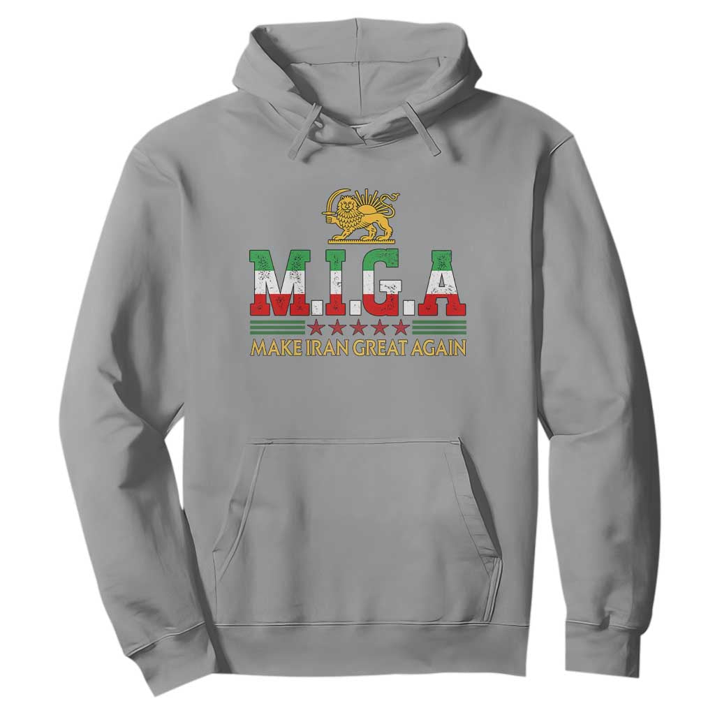 Make Iran Great Again Patriotic MIGA Hoodie Lion and Sun Persian Flag Freedom Iranian Revolution TS02 Sport Gray Print Your Wear