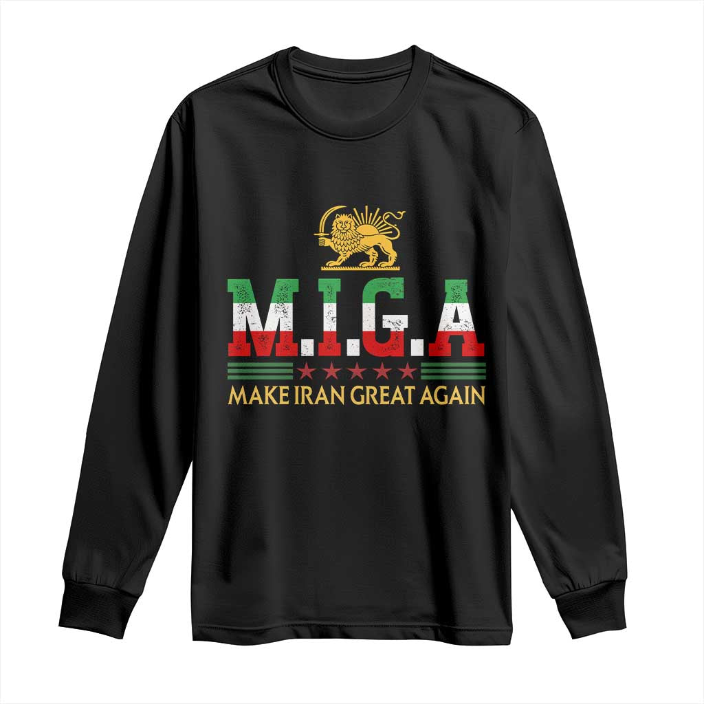 Make Iran Great Again Patriotic MIGA Long Sleeve Shirt Lion and Sun Persian Flag Freedom Iranian Revolution TS02 Black Print Your Wear
