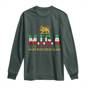 Make Iran Great Again Patriotic MIGA Long Sleeve Shirt Lion and Sun Persian Flag Freedom Iranian Revolution TS02 Dark Forest Green Print Your Wear