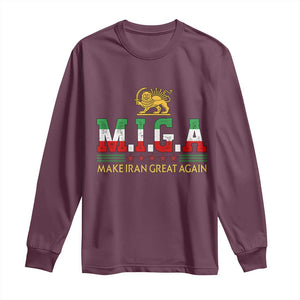 Make Iran Great Again Patriotic MIGA Long Sleeve Shirt Lion and Sun Persian Flag Freedom Iranian Revolution TS02 Maroon Print Your Wear