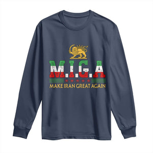 Make Iran Great Again Patriotic MIGA Long Sleeve Shirt Lion and Sun Persian Flag Freedom Iranian Revolution TS02 Navy Print Your Wear