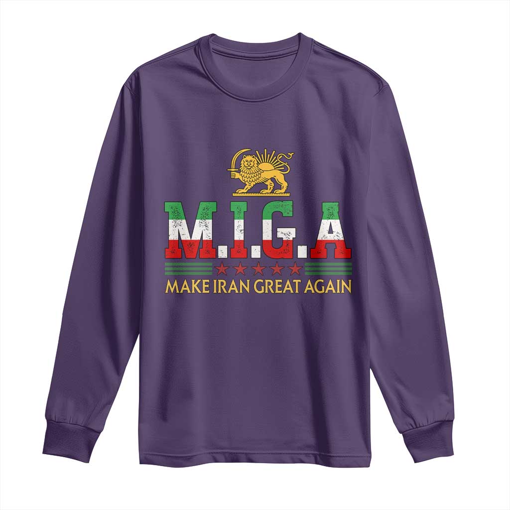 Make Iran Great Again Patriotic MIGA Long Sleeve Shirt Lion and Sun Persian Flag Freedom Iranian Revolution TS02 Purple Print Your Wear