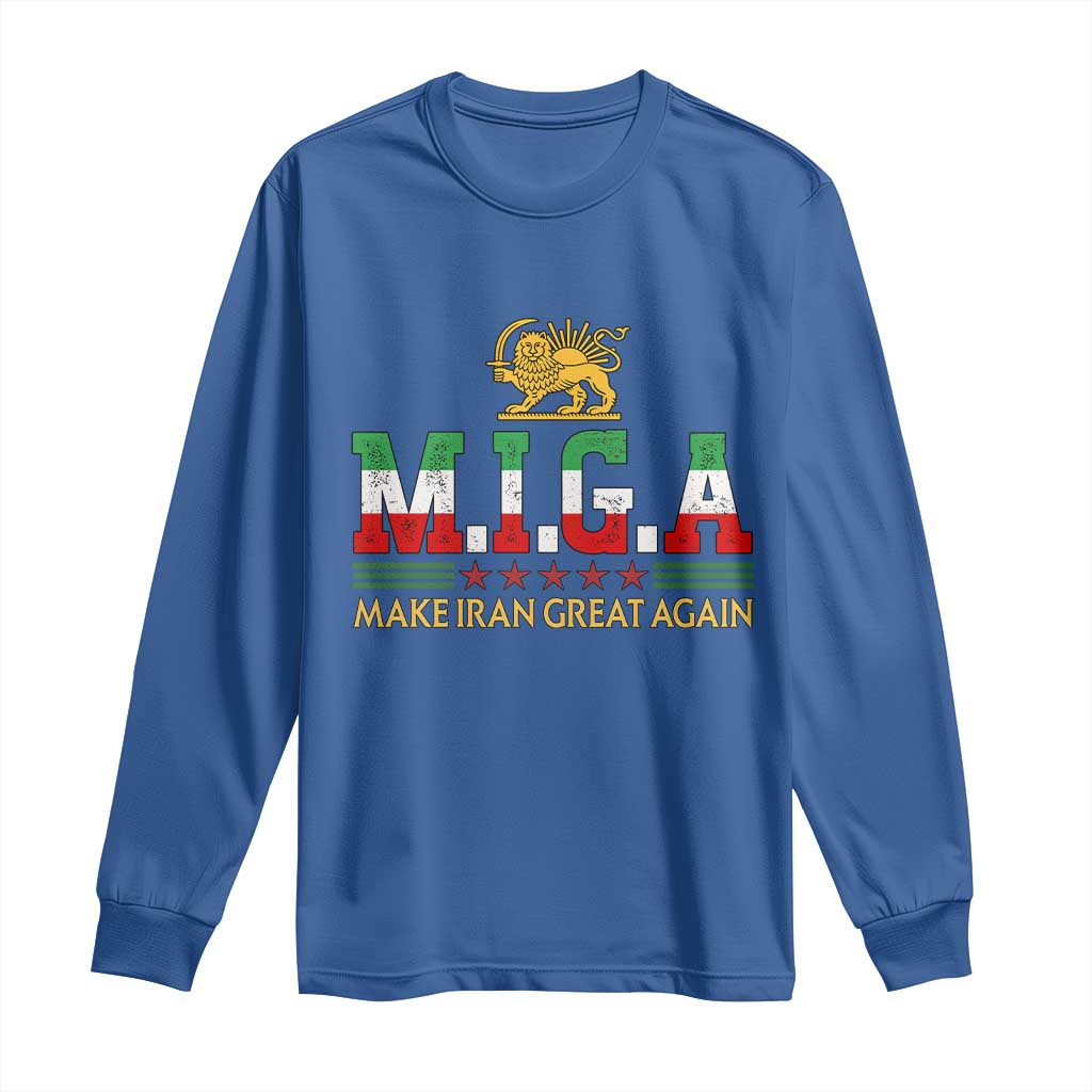 Make Iran Great Again Patriotic MIGA Long Sleeve Shirt Lion and Sun Persian Flag Freedom Iranian Revolution TS02 Royal Blue Print Your Wear