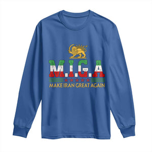 Make Iran Great Again Patriotic MIGA Long Sleeve Shirt Lion and Sun Persian Flag Freedom Iranian Revolution TS02 Royal Blue Print Your Wear