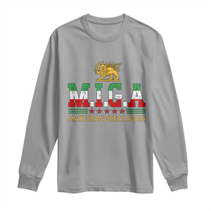 Make Iran Great Again Patriotic MIGA Long Sleeve Shirt Lion and Sun Persian Flag Freedom Iranian Revolution TS02 Sport Gray Print Your Wear