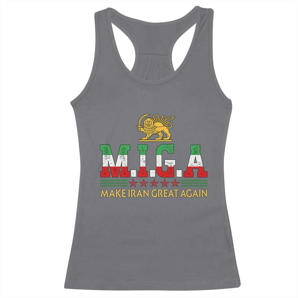 Make Iran Great Again Patriotic MIGA Racerback Tank Top Lion and Sun Persian Flag Freedom Iranian Revolution TS02 Charcoal Print Your Wear