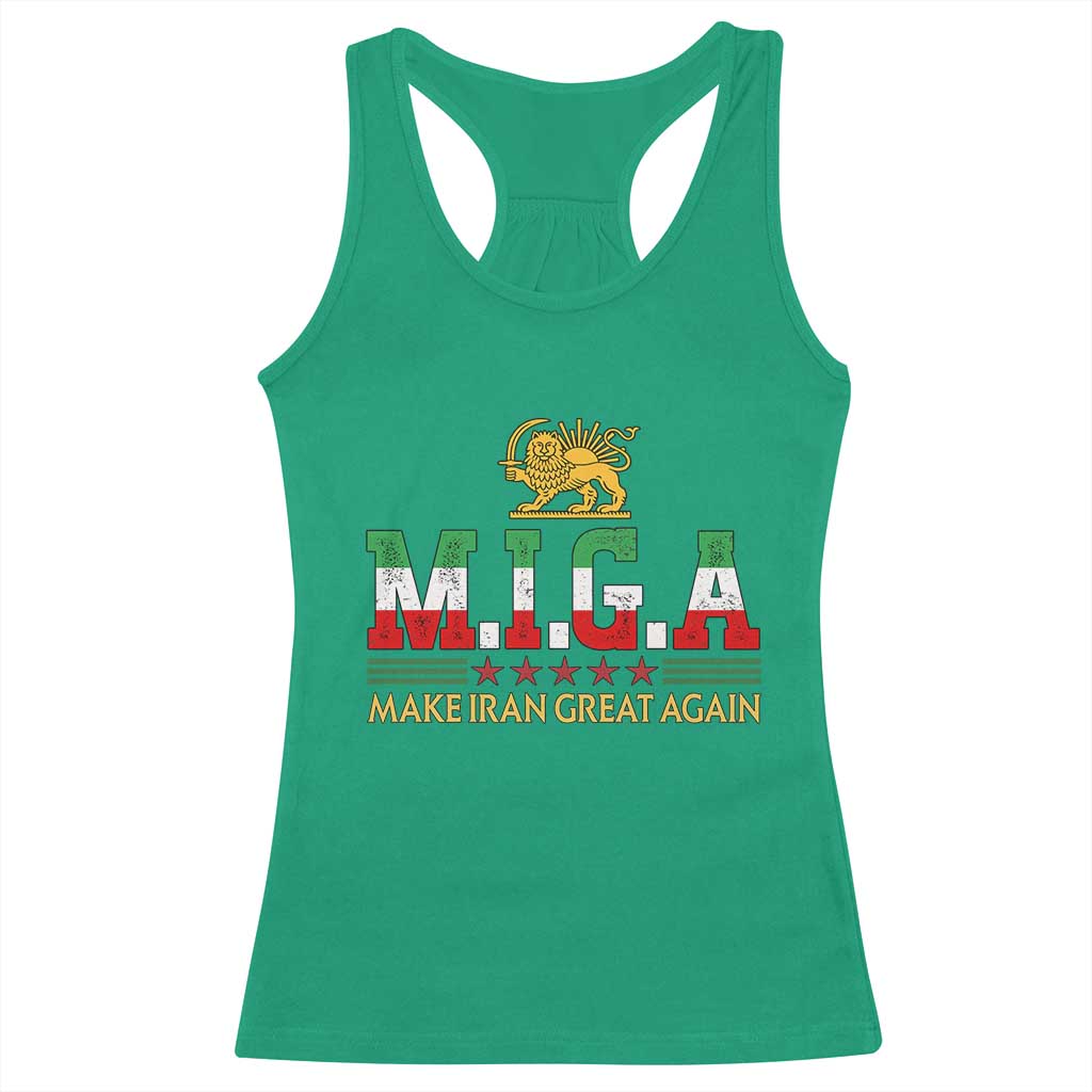 Make Iran Great Again Patriotic MIGA Racerback Tank Top Lion and Sun Persian Flag Freedom Iranian Revolution TS02 Irish Green Print Your Wear