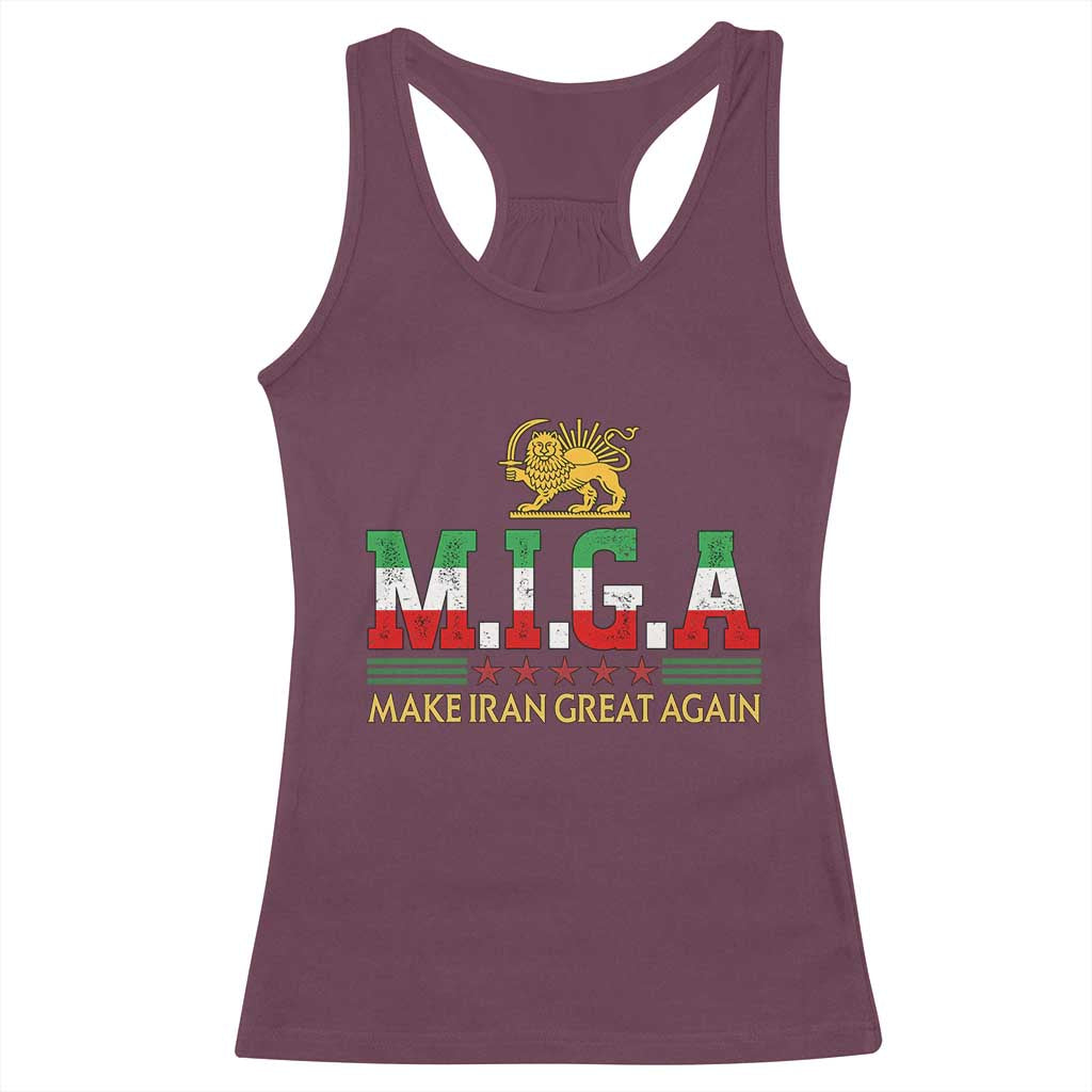 Make Iran Great Again Patriotic MIGA Racerback Tank Top Lion and Sun Persian Flag Freedom Iranian Revolution TS02 Maroon Print Your Wear