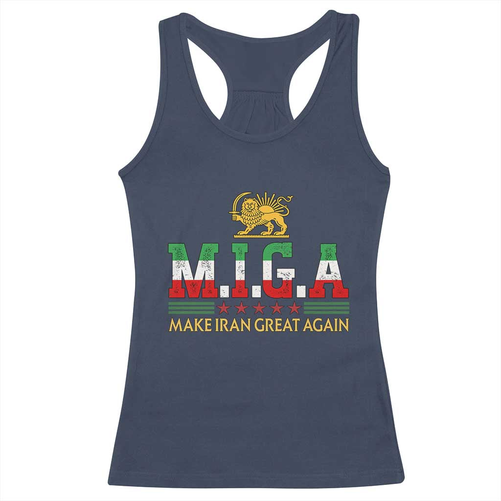 Make Iran Great Again Patriotic MIGA Racerback Tank Top Lion and Sun Persian Flag Freedom Iranian Revolution TS02 Navy Print Your Wear