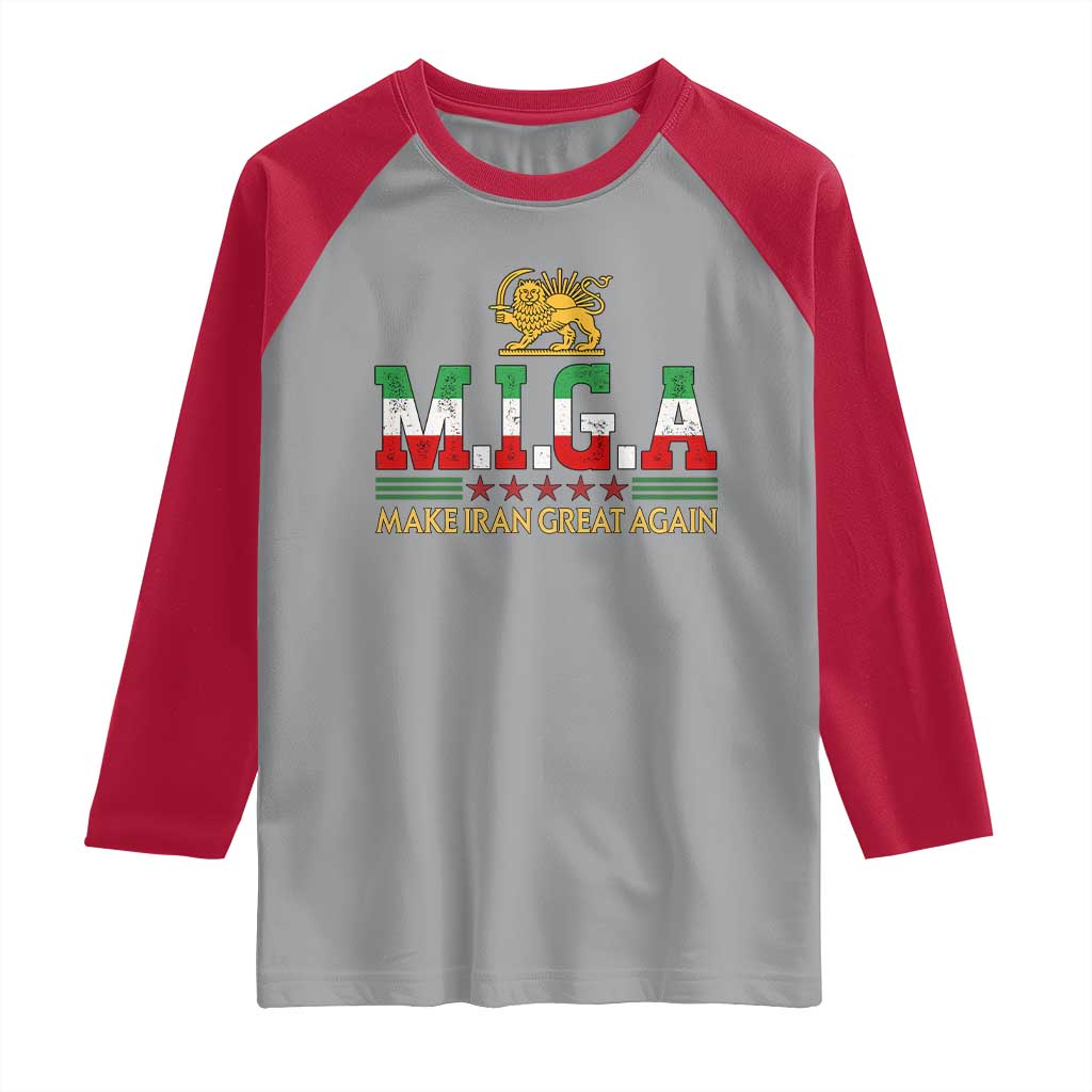 Make Iran Great Again Patriotic MIGA Raglan Shirt Lion and Sun Persian Flag Freedom Iranian Revolution TS02 Sport Gray Red Print Your Wear