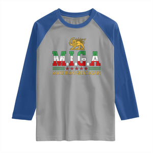 Make Iran Great Again Patriotic MIGA Raglan Shirt Lion and Sun Persian Flag Freedom Iranian Revolution TS02 Sport Gray Royal Print Your Wear