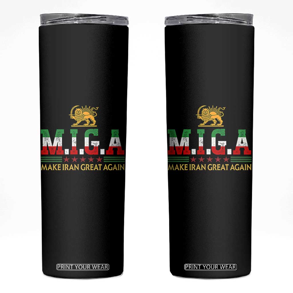Make Iran Great Again Patriotic MIGA Skinny Tumbler Lion and Sun Persian Flag Freedom Iranian Revolution TS02 Black Print Your Wear