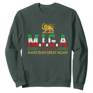 Make Iran Great Again Patriotic MIGA Sweatshirt Lion and Sun Persian Flag Freedom Iranian Revolution TS02 Dark Forest Green Print Your Wear