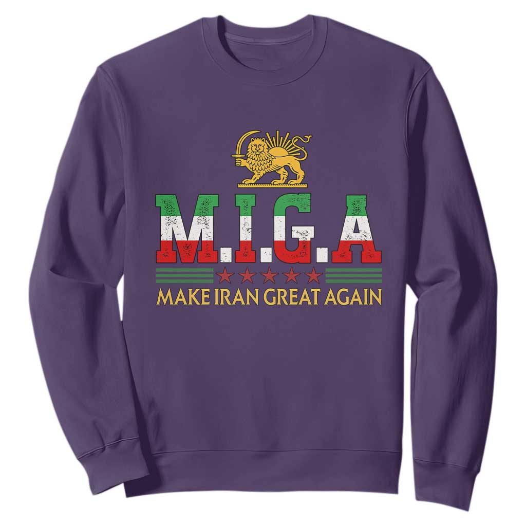 Make Iran Great Again Patriotic MIGA Sweatshirt Lion and Sun Persian Flag Freedom Iranian Revolution TS02 Purple Print Your Wear