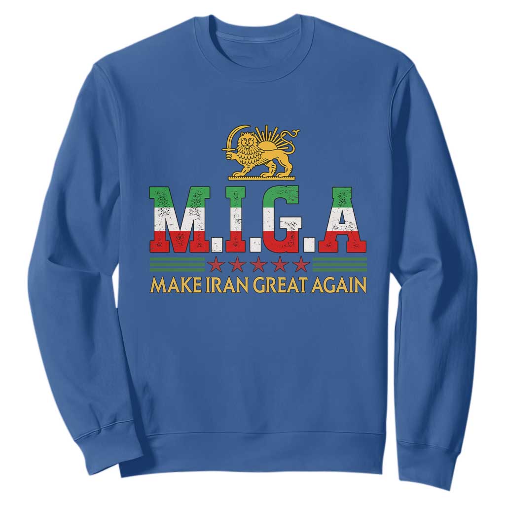 Make Iran Great Again Patriotic MIGA Sweatshirt Lion and Sun Persian Flag Freedom Iranian Revolution TS02 Royal Blue Print Your Wear