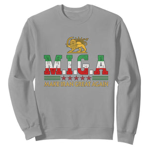Make Iran Great Again Patriotic MIGA Sweatshirt Lion and Sun Persian Flag Freedom Iranian Revolution TS02 Sport Gray Print Your Wear