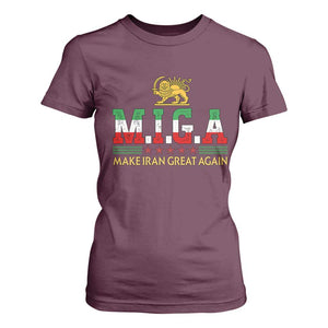 Make Iran Great Again Patriotic MIGA T Shirt For Women Lion and Sun Persian Flag Freedom Iranian Revolution TS02 Maroon Print Your Wear