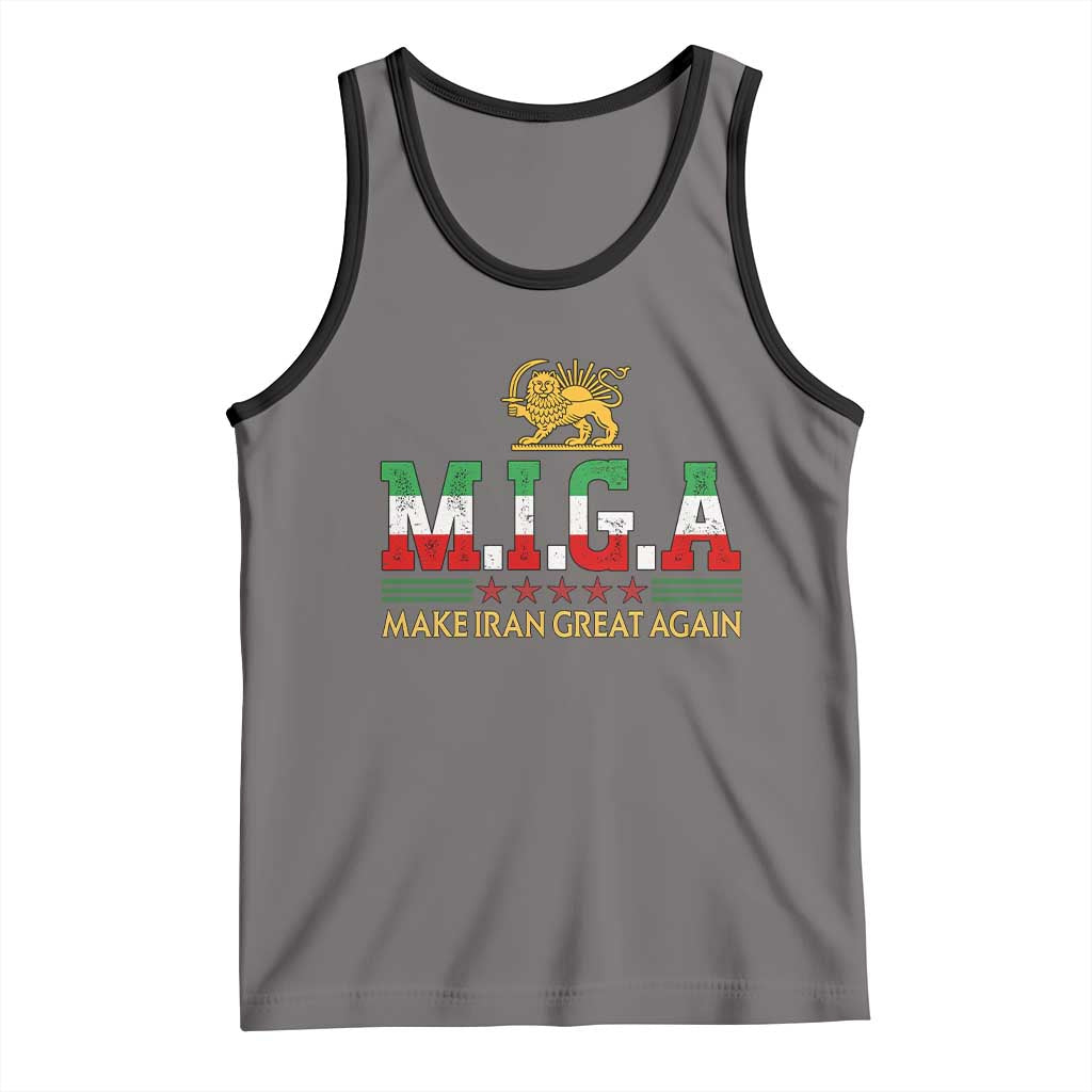 Make Iran Great Again Patriotic MIGA Tank Top Lion and Sun Persian Flag Freedom Iranian Revolution TS02 Deep Heather Black Print Your Wear