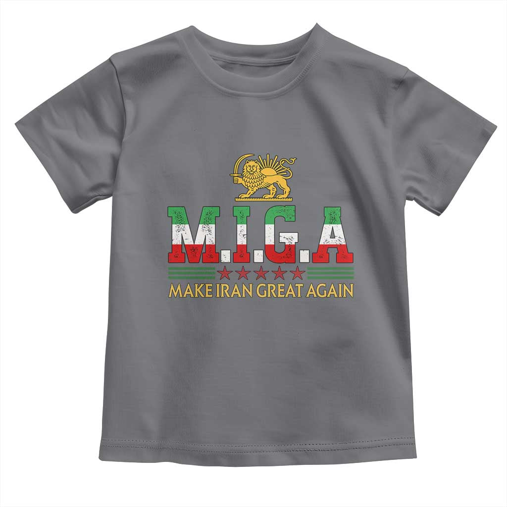 Make Iran Great Again Patriotic MIGA Toddler T Shirt Lion and Sun Persian Flag Freedom Iranian Revolution TS02 Charcoal Print Your Wear