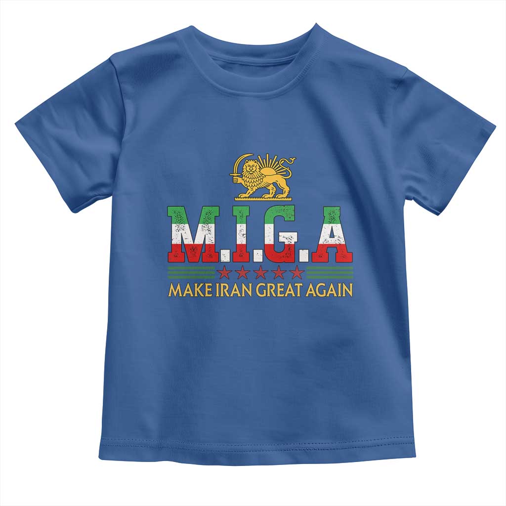 Make Iran Great Again Patriotic MIGA Toddler T Shirt Lion and Sun Persian Flag Freedom Iranian Revolution TS02 Royal Blue Print Your Wear