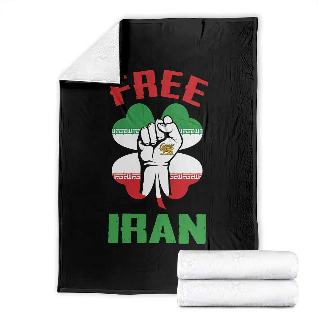 Free Iran Raised Fist and Persian Flag Clover Throw Blanket Lion and Sun Freedom Fighter Iranian Revolution TS02 Black Print Your Wear
