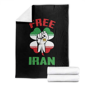 Free Iran Raised Fist and Persian Flag Clover Throw Blanket Lion and Sun Freedom Fighter Iranian Revolution TS02 Black Print Your Wear