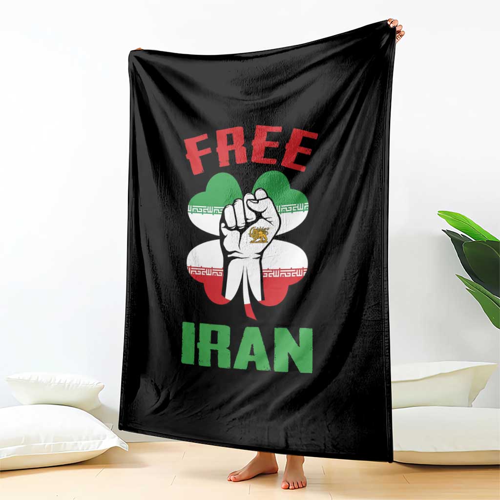 Free Iran Raised Fist and Persian Flag Clover Throw Blanket Lion and Sun Freedom Fighter Iranian Revolution TS02 Print Your Wear
