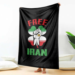 Free Iran Raised Fist and Persian Flag Clover Throw Blanket Lion and Sun Freedom Fighter Iranian Revolution TS02 Print Your Wear