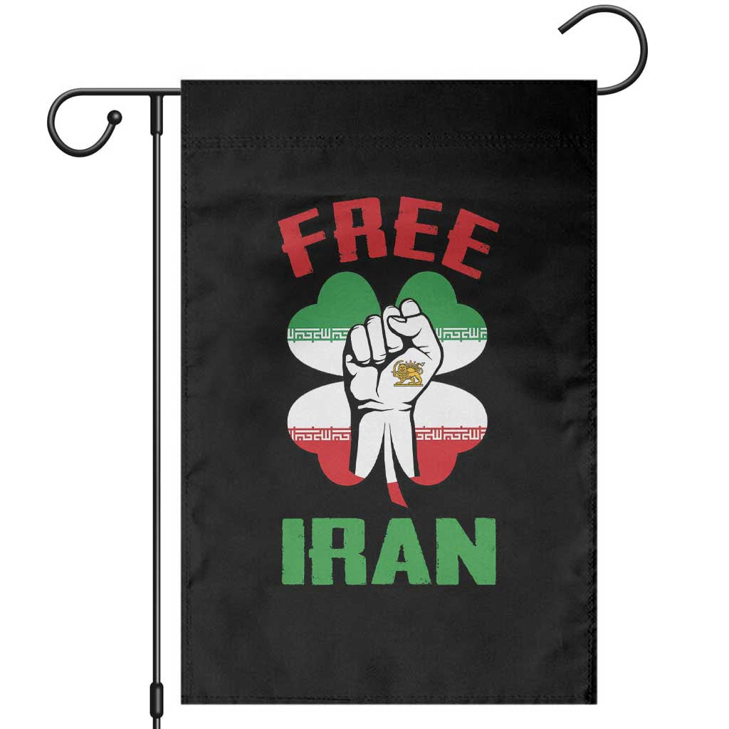 Free Iran Raised Fist and Persian Flag Clover Garden Flag Lion and Sun Freedom Fighter Iranian Revolution TS02 Black Print Your Wear