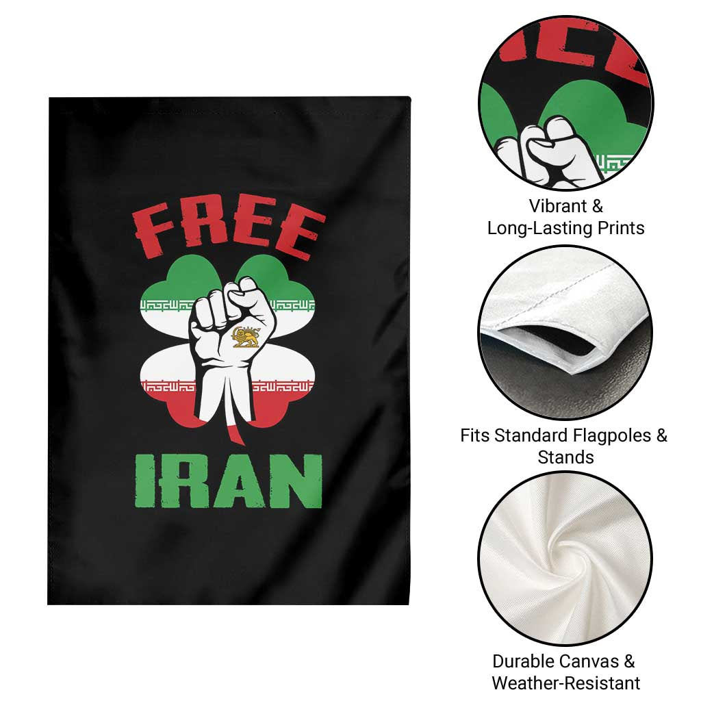 Free Iran Raised Fist and Persian Flag Clover Garden Flag Lion and Sun Freedom Fighter Iranian Revolution TS02 Print Your Wear