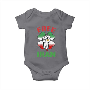 Free Iran Raised Fist and Persian Flag Clover Baby Onesie Lion and Sun Freedom Fighter Iranian Revolution TS02 Charcoal Print Your Wear