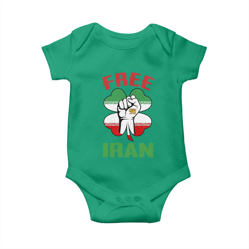 Free Iran Raised Fist and Persian Flag Clover Baby Onesie Lion and Sun Freedom Fighter Iranian Revolution TS02 Irish Green Print Your Wear