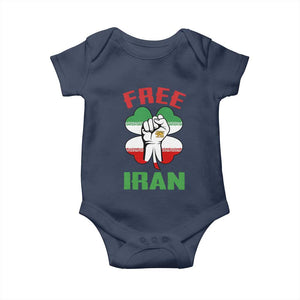 Free Iran Raised Fist and Persian Flag Clover Baby Onesie Lion and Sun Freedom Fighter Iranian Revolution TS02 Navy Print Your Wear