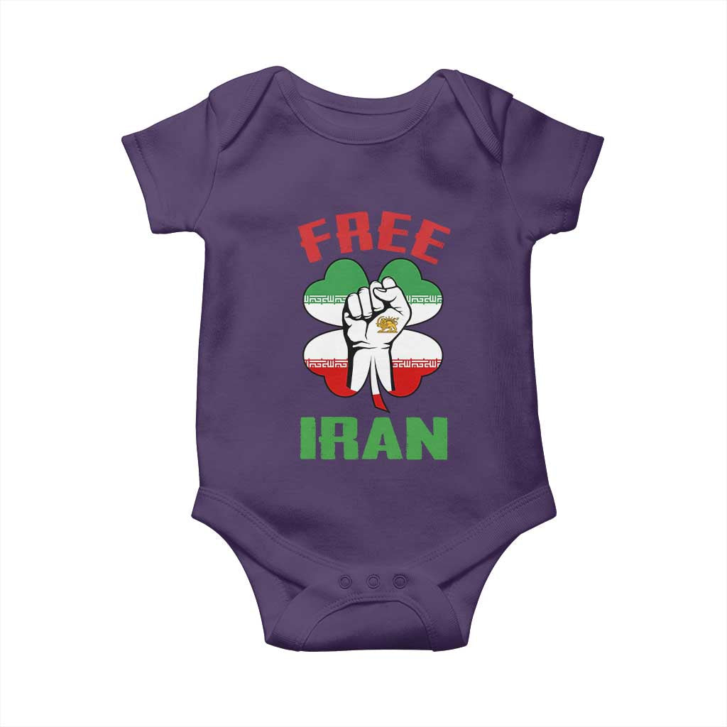 Free Iran Raised Fist and Persian Flag Clover Baby Onesie Lion and Sun Freedom Fighter Iranian Revolution TS02 Purple Print Your Wear