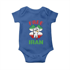 Free Iran Raised Fist and Persian Flag Clover Baby Onesie Lion and Sun Freedom Fighter Iranian Revolution TS02 Royal Blue Print Your Wear