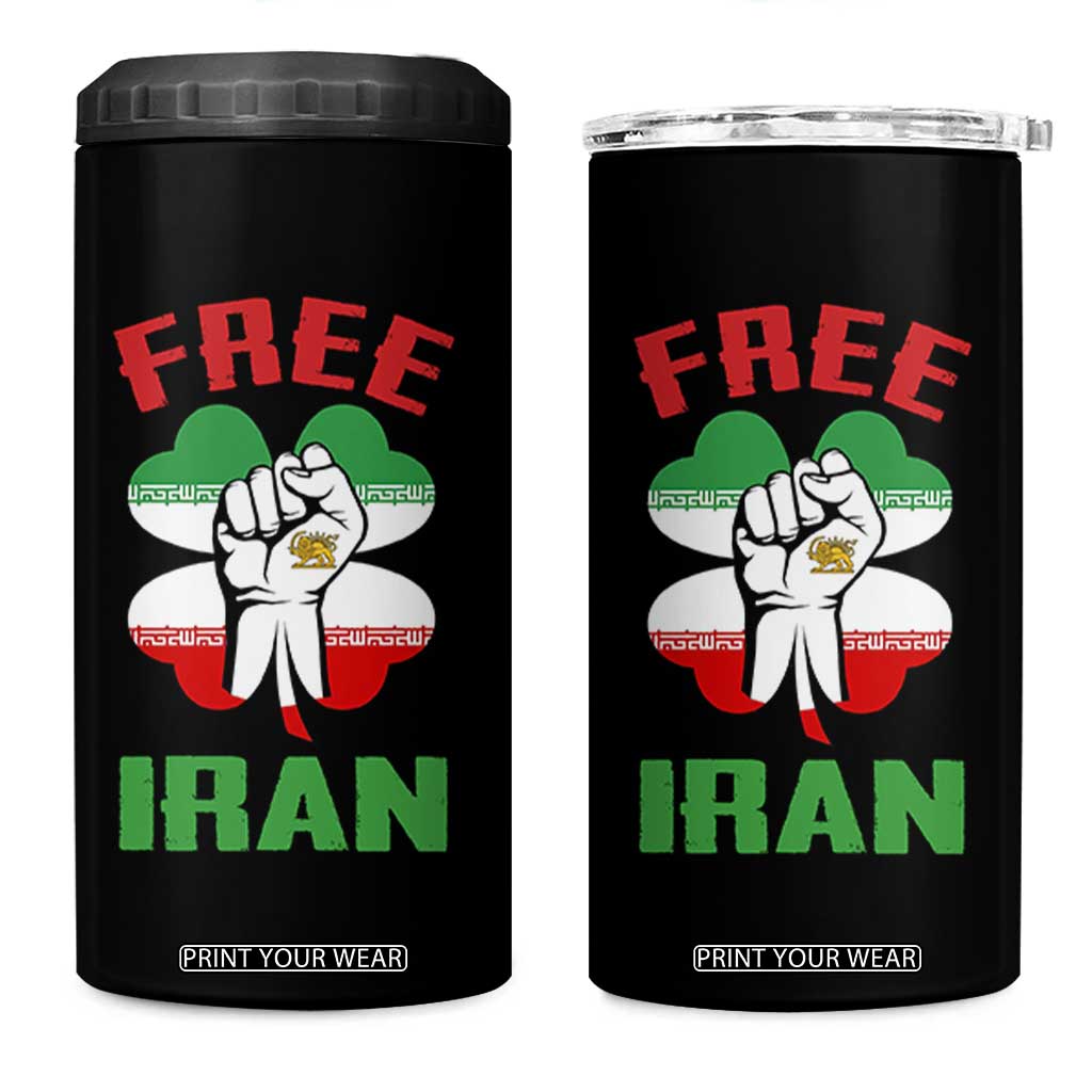Free Iran Raised Fist and Persian Flag Clover 4 in 1 Can Cooler Tumbler Lion and Sun Freedom Fighter Iranian Revolution TS02 One Size: 16 oz Black Print Your Wear