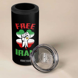 Free Iran Raised Fist and Persian Flag Clover 4 in 1 Can Cooler Tumbler Lion and Sun Freedom Fighter Iranian Revolution TS02 Print Your Wear