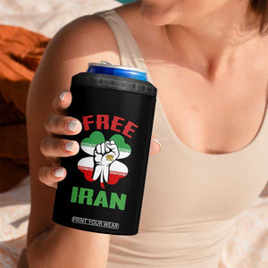 Free Iran Raised Fist and Persian Flag Clover 4 in 1 Can Cooler Tumbler Lion and Sun Freedom Fighter Iranian Revolution TS02 Print Your Wear
