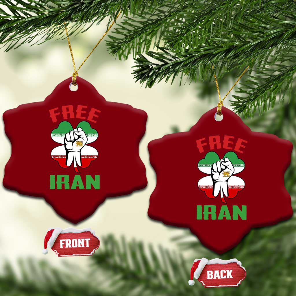 Free Iran Raised Fist and Persian Flag Clover Ceramic Ornament Lion and Sun Freedom Fighter Iranian Revolution TS02 Print Your Wear