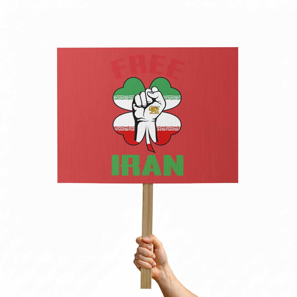 Free Iran Raised Fist and Persian Flag Clover Protest Sign Lion and Sun Freedom Fighter Iranian Revolution TS02 Horizontal 18
