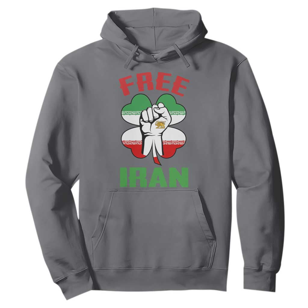 Free Iran Raised Fist and Persian Flag Clover Hoodie Lion and Sun Freedom Fighter Iranian Revolution TS02 Charcoal Print Your Wear