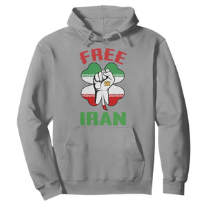 Free Iran Raised Fist and Persian Flag Clover Hoodie Lion and Sun Freedom Fighter Iranian Revolution TS02 Sport Gray Print Your Wear