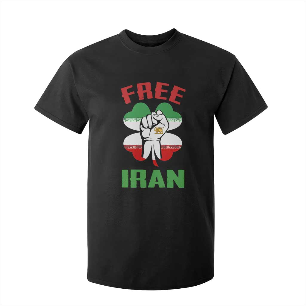 Free Iran Raised Fist and Persian Flag Clover T Shirt For Kid Lion and Sun Freedom Fighter Iranian Revolution TS02 Black Print Your Wear