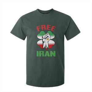 Free Iran Raised Fist and Persian Flag Clover T Shirt For Kid Lion and Sun Freedom Fighter Iranian Revolution TS02 Dark Forest Green Print Your Wear