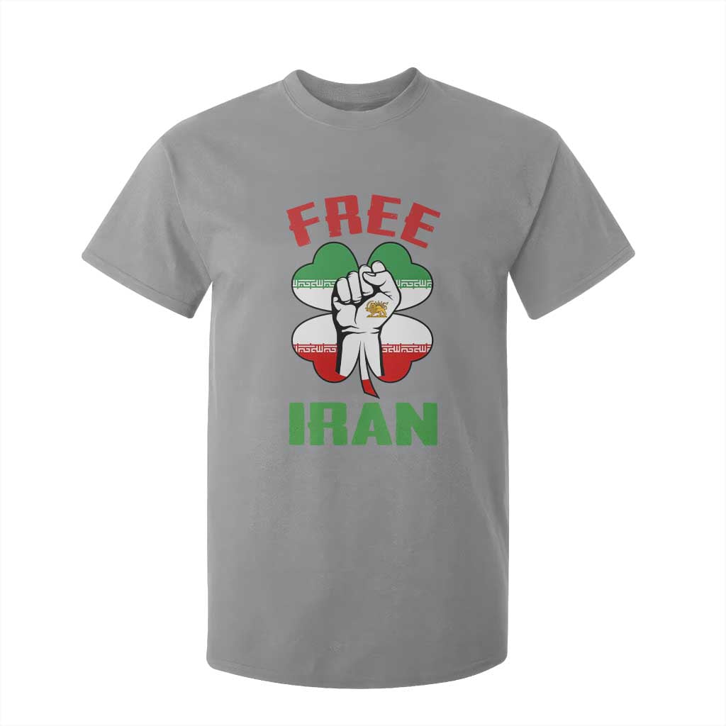 Free Iran Raised Fist and Persian Flag Clover T Shirt For Kid Lion and Sun Freedom Fighter Iranian Revolution TS02 Sport Gray Print Your Wear