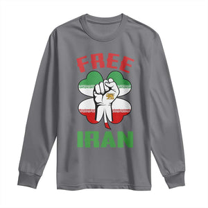 Free Iran Raised Fist and Persian Flag Clover Long Sleeve Shirt Lion and Sun Freedom Fighter Iranian Revolution TS02 Charcoal Print Your Wear