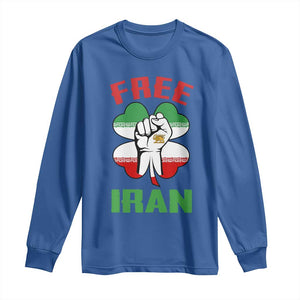 Free Iran Raised Fist and Persian Flag Clover Long Sleeve Shirt Lion and Sun Freedom Fighter Iranian Revolution TS02 Royal Blue Print Your Wear