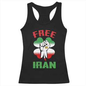 Free Iran Raised Fist and Persian Flag Clover Racerback Tank Top Lion and Sun Freedom Fighter Iranian Revolution TS02 Black Print Your Wear